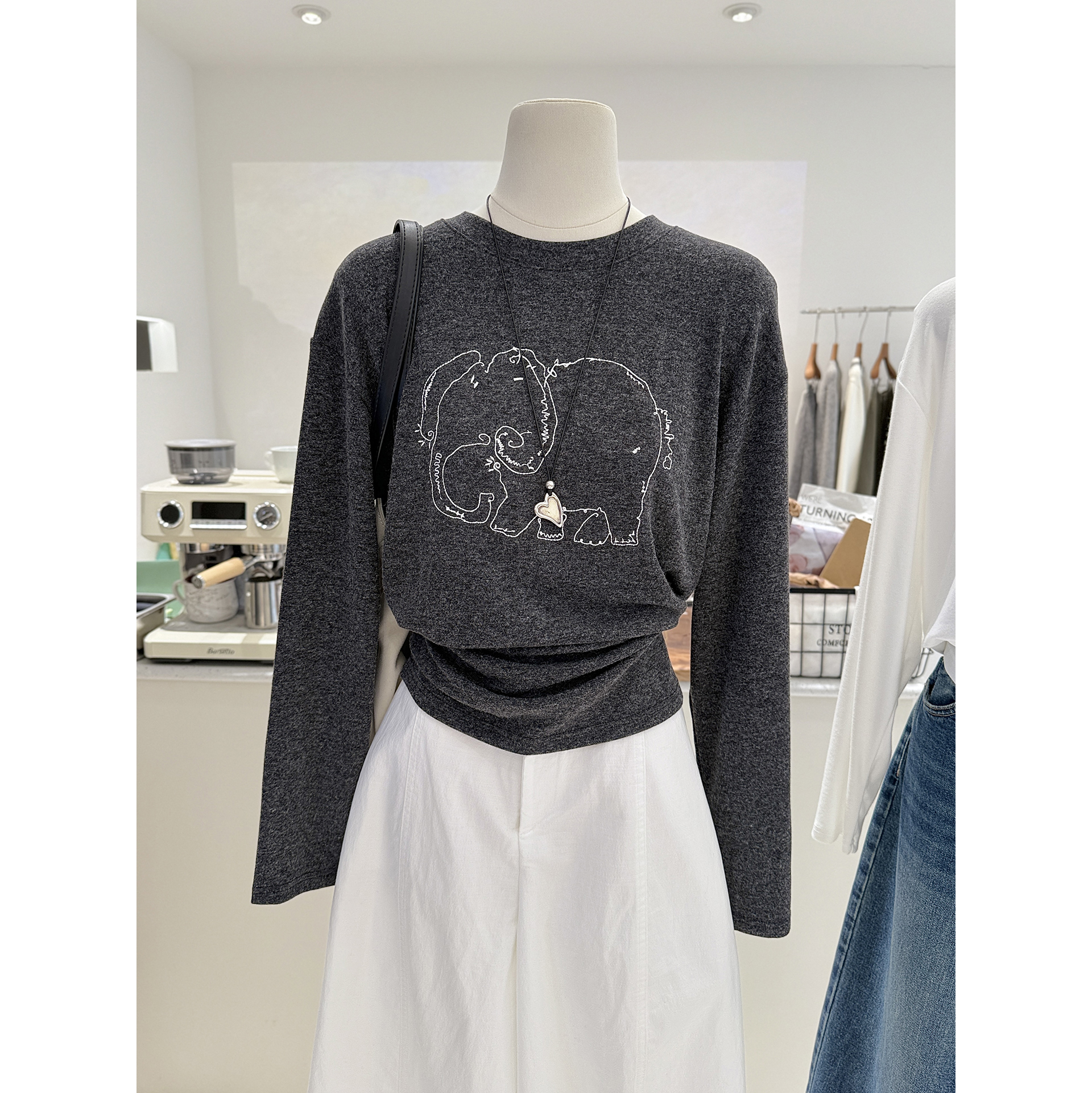 韩系简约百搭卡通刺绣宽松T恤