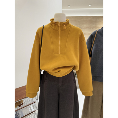 韩系百搭复古立领半开拉链卫衣
