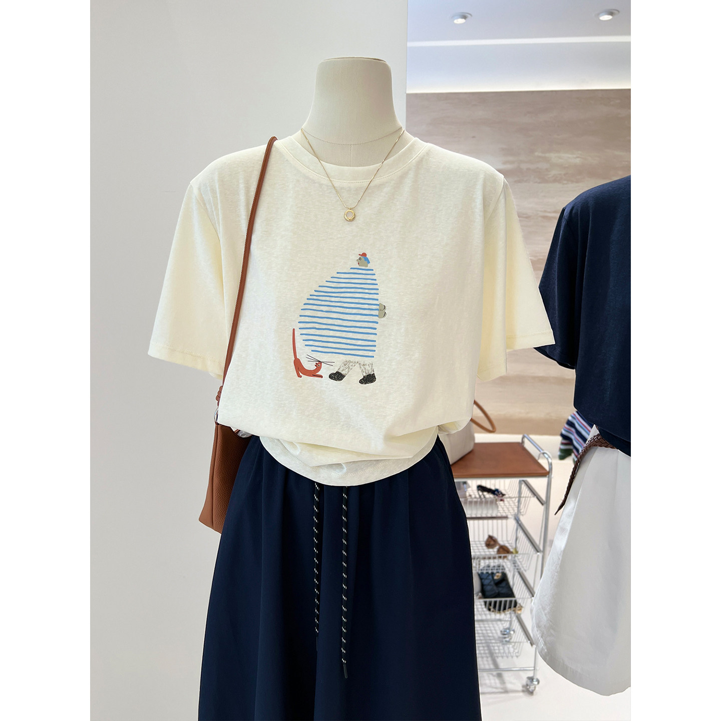 夏季新款韩系卡通小人宽松显瘦薄款雪花棉短袖打底衫T恤女上衣