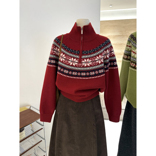 半拉链高领复古毛衣软糯保暖