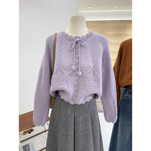 韩系百搭甜美系带设计感短款毛衣