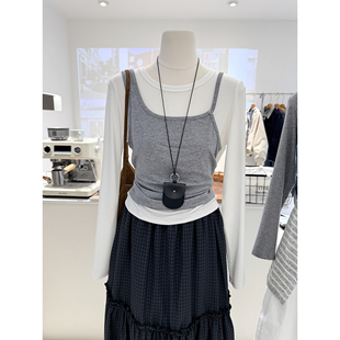 T恤女叠穿设计感上衣 假两件撞色背心长袖 春夏新款 高级小众韩式