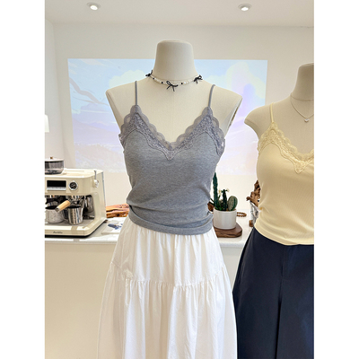 春夏内搭蕾丝花边V领吊带背心弹力修身显瘦女士带胸垫上衣外穿