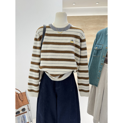 韩系百搭简约南瓜刺绣毛衣套头