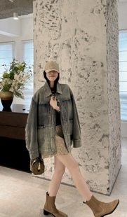 时尚 韩版 百搭翻领牛仔外套女宽松显瘦上衣 新款 2025秋款