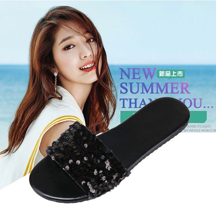 2025夏季新款一字拖低跟亮片圆头布拖鞋防滑平底一字拖,女鞋,一字拖,淘宝优惠券,粉丝福利购,淘宝优惠卷
