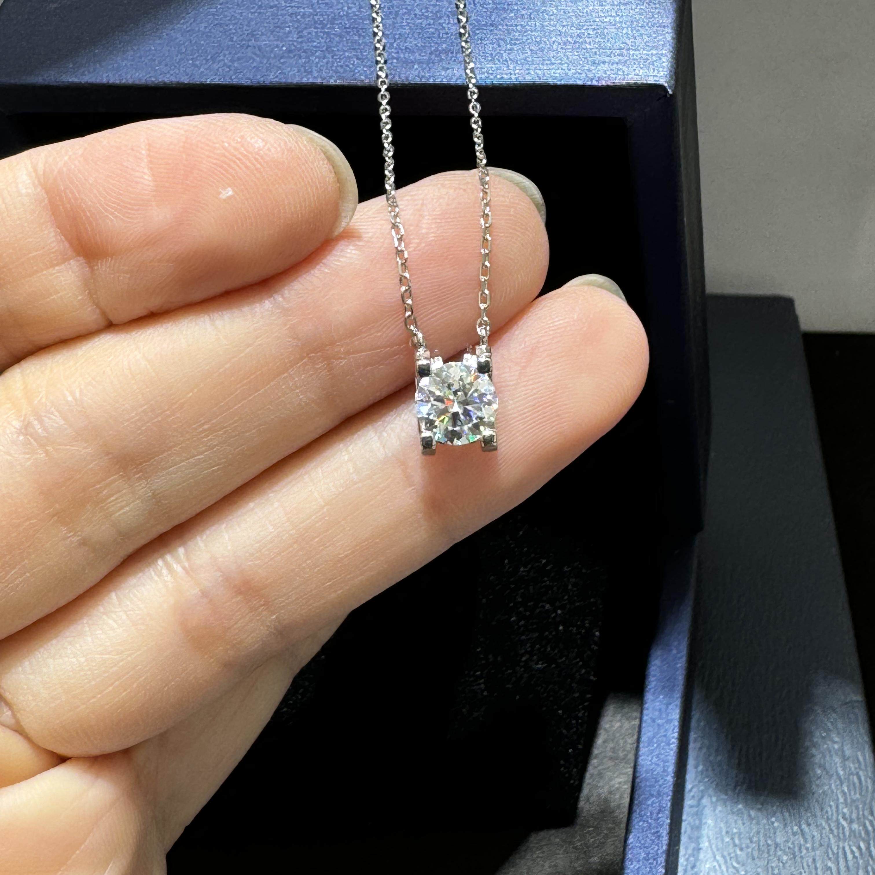 正品四爪牛头项链女士锁骨链1克拉莫桑钻单钻吊坠钻石刻字送女友