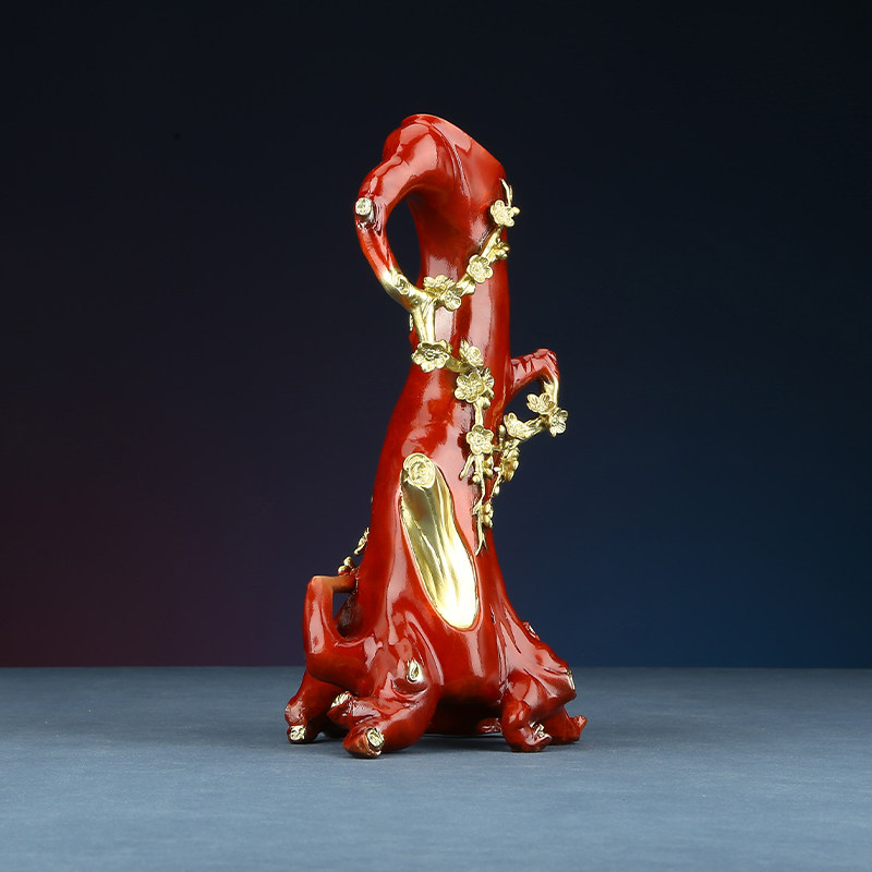 铜欣祥彩铜梅花树桩桶花瓶家居装饰品客厅玄关创意干花花瓶摆件