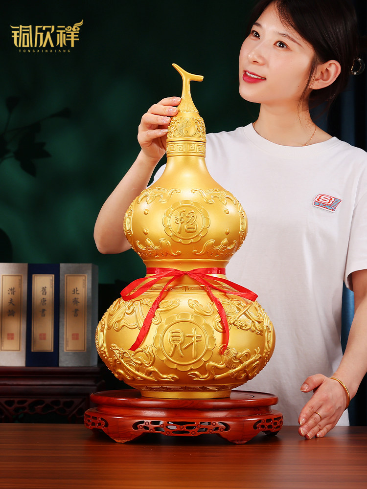 铜欣祥黄铜葫芦摆件客厅玄关家居装饰品办公室工艺品开业礼品摆件