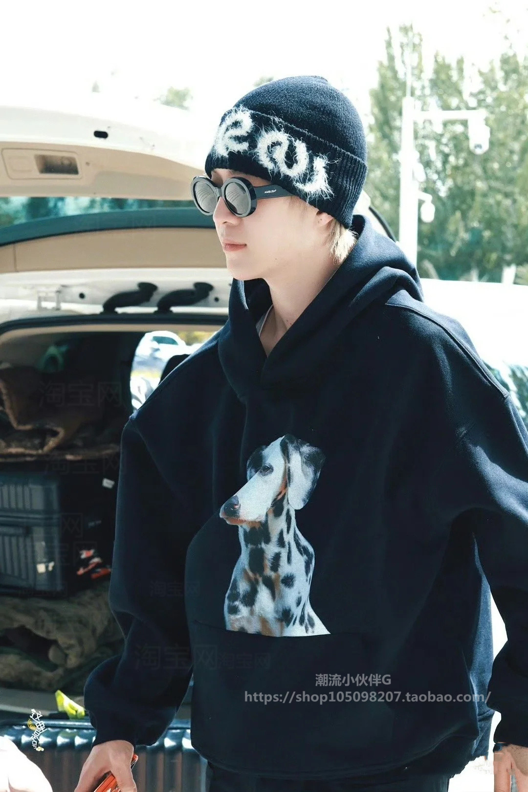 重磅纯棉范丞丞明星同款连帽卫衣斑点狗印花秋冬男女美式潮牌外套