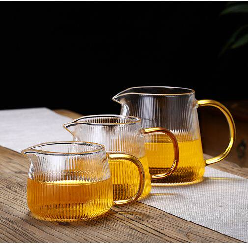 竖纹耐高温玻璃公道杯加厚耐热茶漏套装茶海透明公杯日式分茶器
