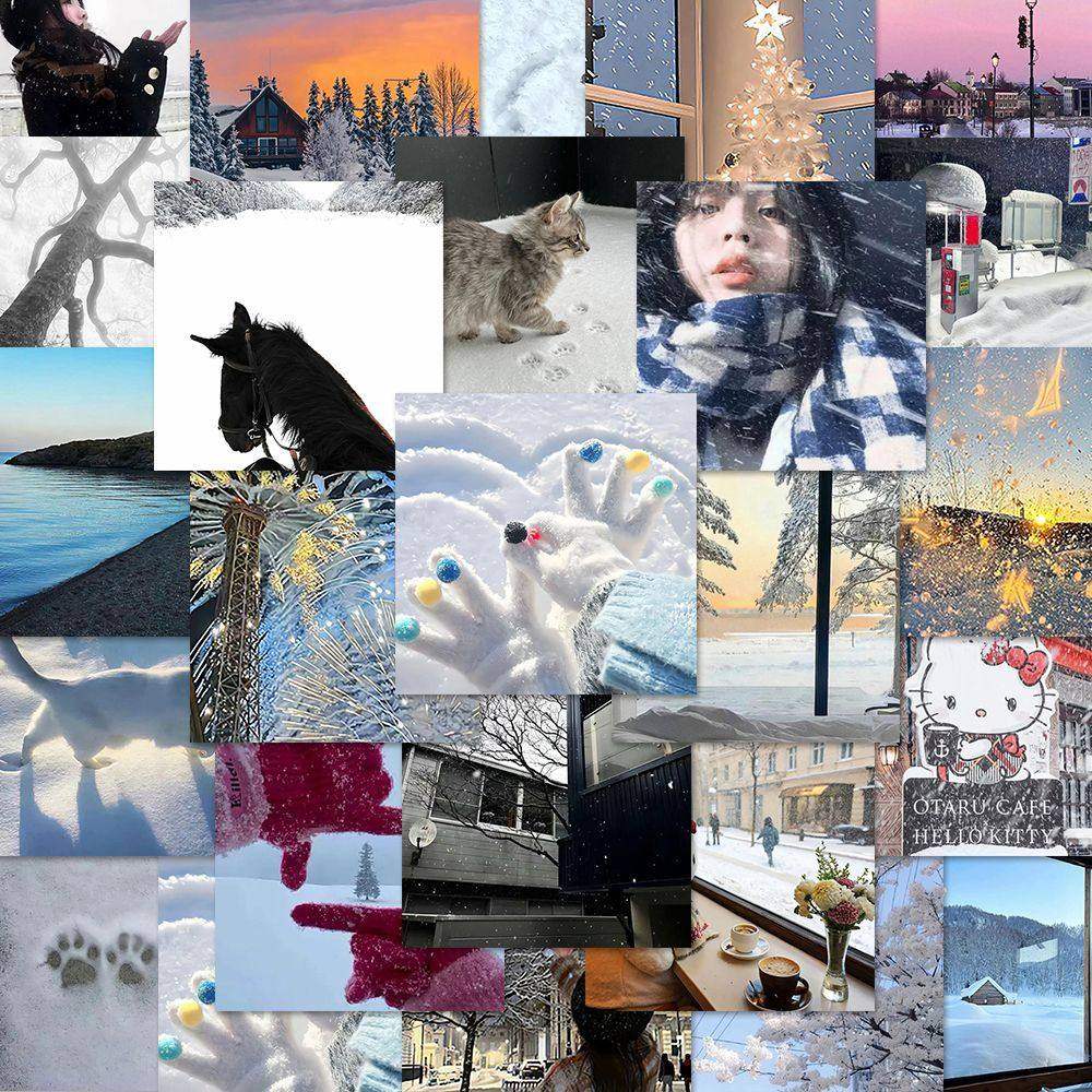 160张冬日雪景氛围感背景图贴纸创意装饰diy手账手机壳防水贴纸