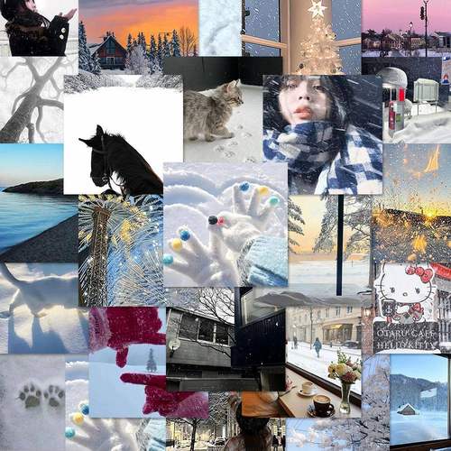 160张冬日雪景氛围感背景图贴纸创意装饰diy手账手机壳防水贴纸