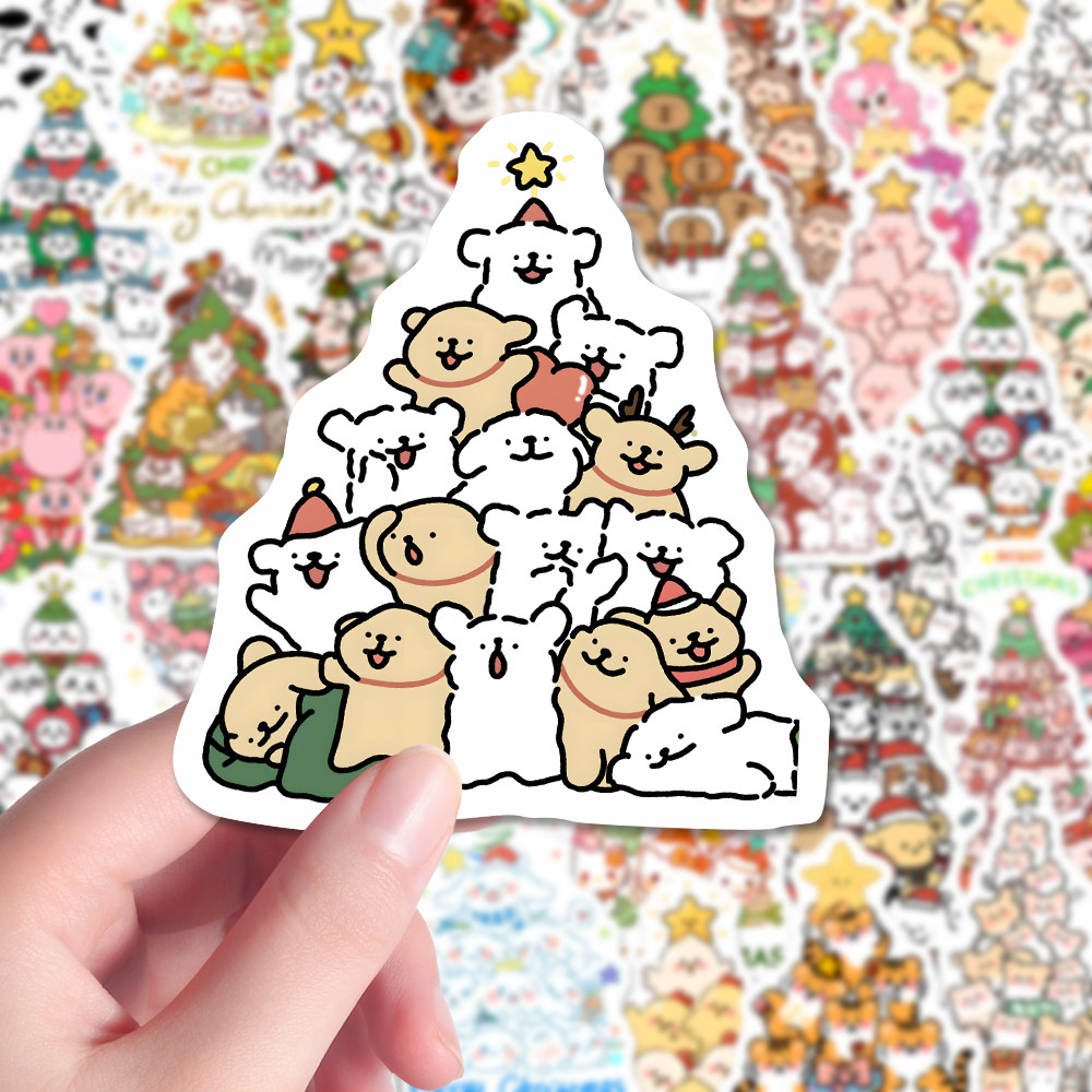 150张圣诞叠叠乐贴纸二次元热门圣诞限定小动物趣味手账贴画装饰