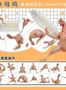 1000贴抽象母鸡卷卷贴2cm小众猎奇抽象老母鸡diy手账本胶带封口贴