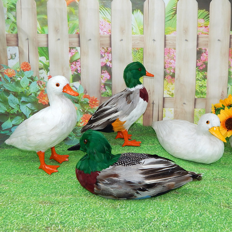 仿真小鸭子绿头鸭子大白鸭子鹅真羽毛创意田园超市展示货架装饰品