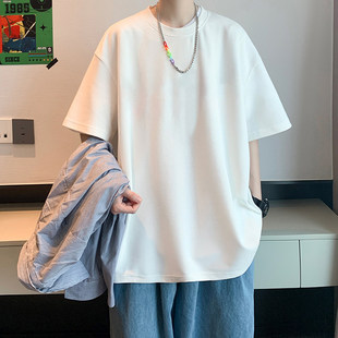 t恤男士 打底衫 夏季 青少年半袖 宽松潮流 纯棉重磅2026新款 白色短袖