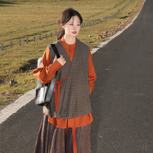 素原创日常羊毛比甲外穿女款 汉元 浣溪沙无领对穿交马甲 谜阿凰