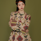 谜阿凰烛游唐制圆领袍春夏长款 原创复原通勤连衣裙套装 女日常汉服