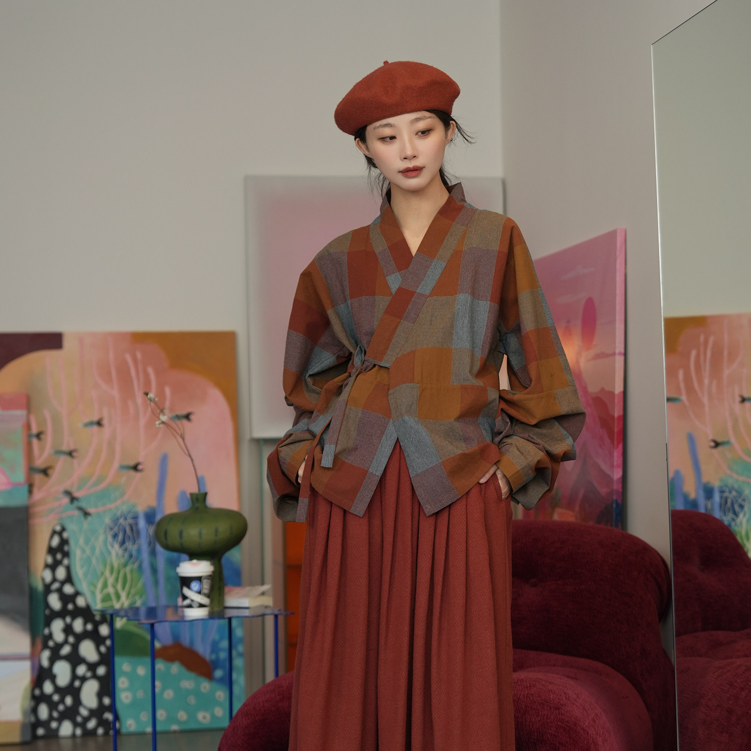 谜阿凰【红棕半身裙】原创汉元素松紧腰秋冬裙子国风复古红色女士,女装/女士精品,汉服半身裙,淘宝优惠券,粉丝福利购,淘宝优惠卷