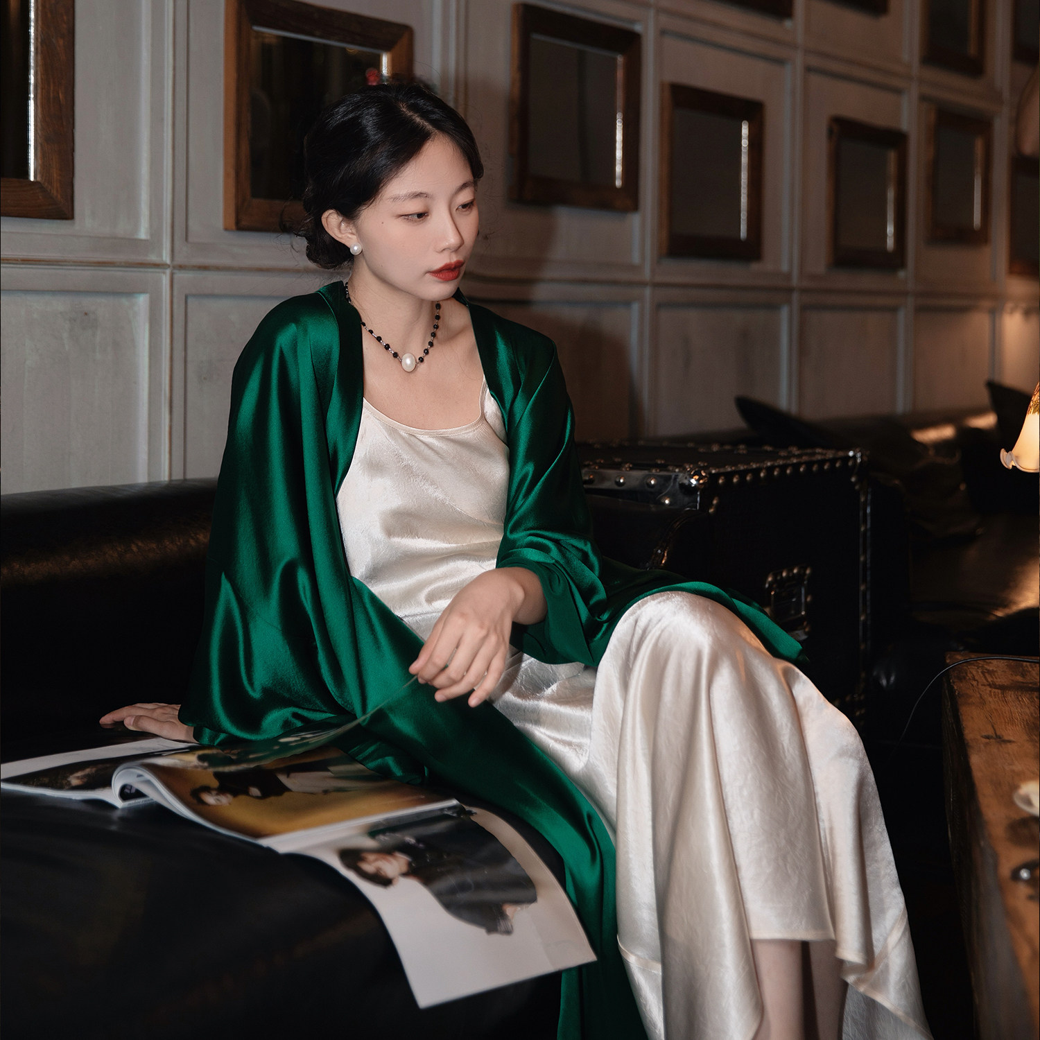 谜阿凰【寻幽披衫】原创汉服上衣绿色醋酸长衫古风早春外套女开衫