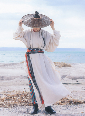 谜阿凰众乐素唐制圆领袍白色长衫春夏款唐褙子复原风女款汉服上衣
