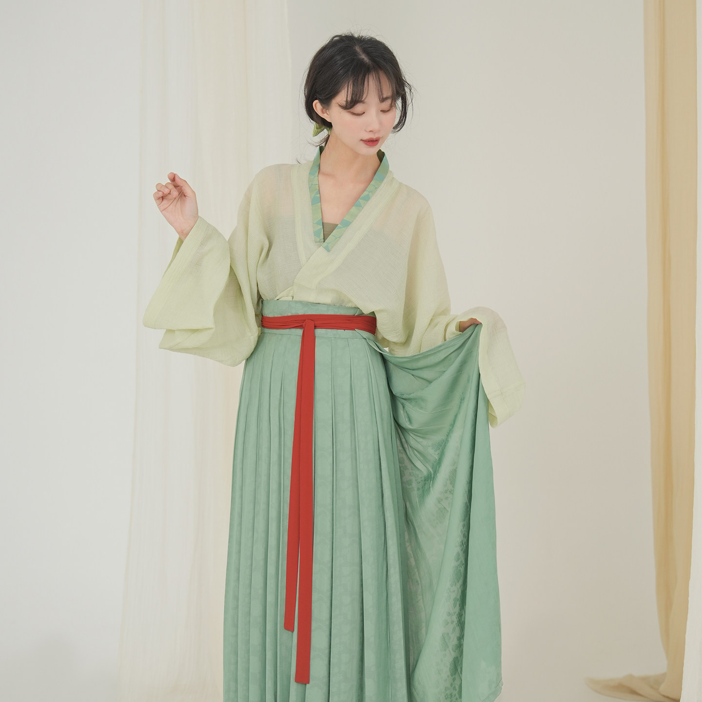 谜阿凰【竹影摇】明制通勤长袖对穿交外套出游穿搭汉服春夏女新款