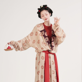 谜阿凰 唐制汉服复原女大放量宽松复古原创印花日常 花临圆领袍