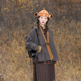 上衣秋冬水貂毛领高端女外套改良汉服 羊毛呢飞机袖 谜阿凰 洛泽