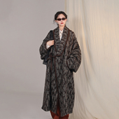 谜阿凰 素大衣 外套宽松冬保暖女汉元 山续 改良汉服上衣毛呢长款