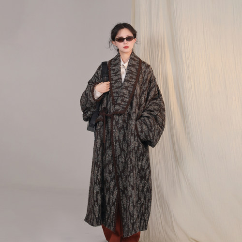 谜阿凰改良汉服上衣毛呢长款外套