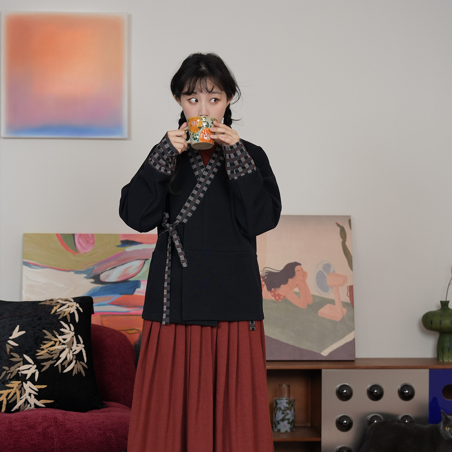 谜阿凰【炽夜行里衣】热岩绒撞色打底衫汉元素里衣秋冬保暖日常女,女装/女士精品,汉服上装,淘宝优惠券,粉丝福利购,淘宝优惠卷