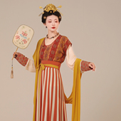 复原唐制汉服上衣女原创半臂凉爽春夏款 谜阿凰 彩条花朵纹背子