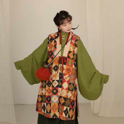 谜阿凰【水田纹改良长比甲】明制原创汉服外套秋冬款日常通勤马甲