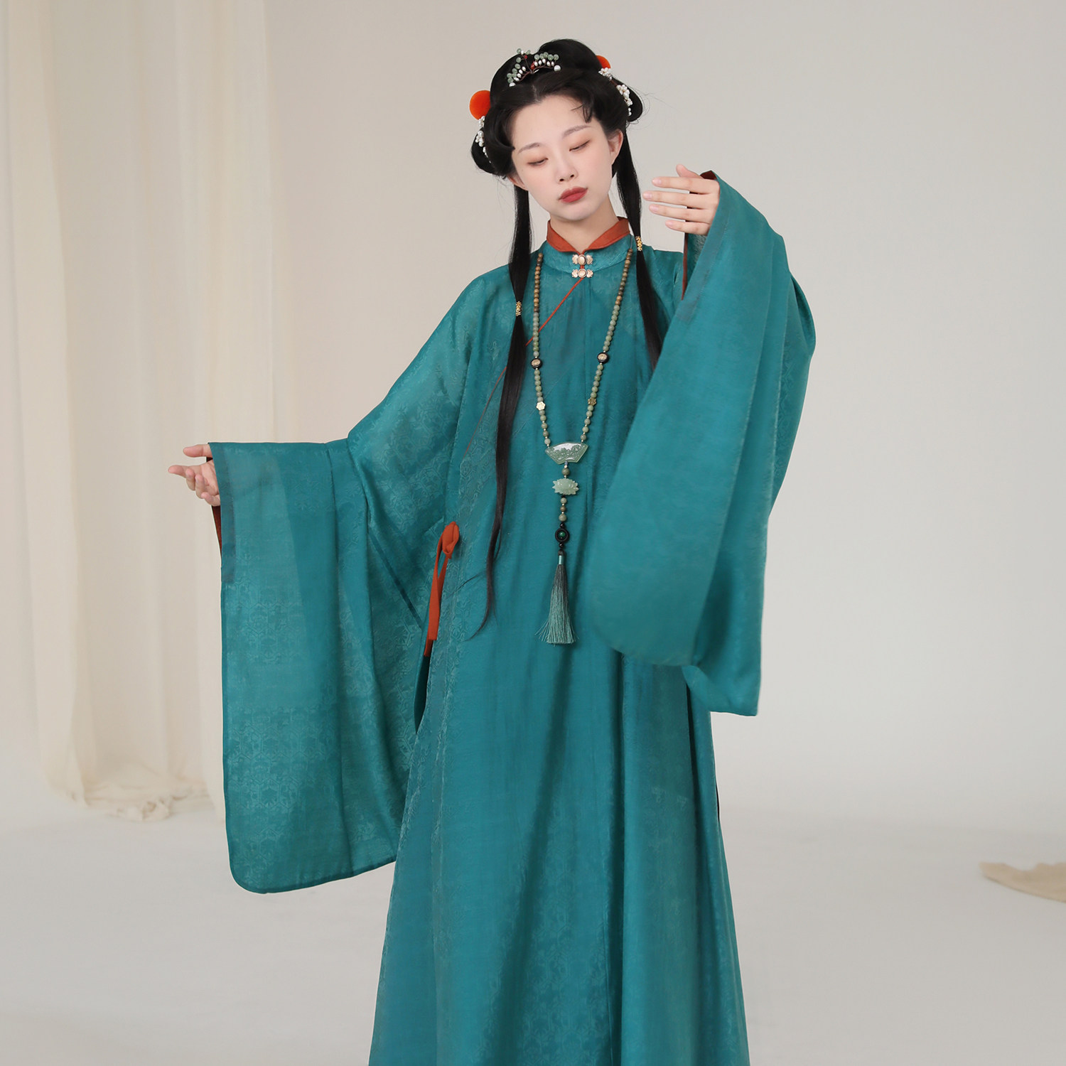 谜阿凰【翡华】明制上衣晚明风立领斜襟大袖长衫提花汉服女春夏新