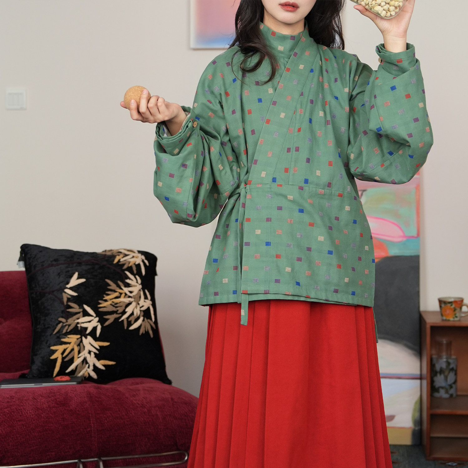 谜阿凰【松霜曲领襦】原创汉服上衣色织棉内搭松紧腰改良马面裙女,女装/女士精品,汉服上装,淘宝优惠券,粉丝福利购,淘宝优惠卷