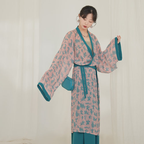 谜阿凰迦蓝素纱襌衣汉服连衣裙女