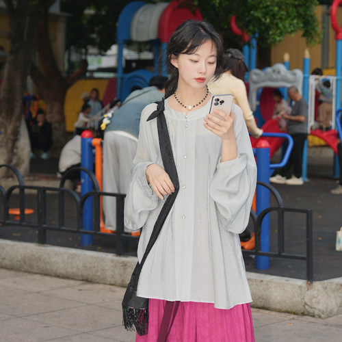 谜阿凰醉芙蓉明制复古圆领衫汉服