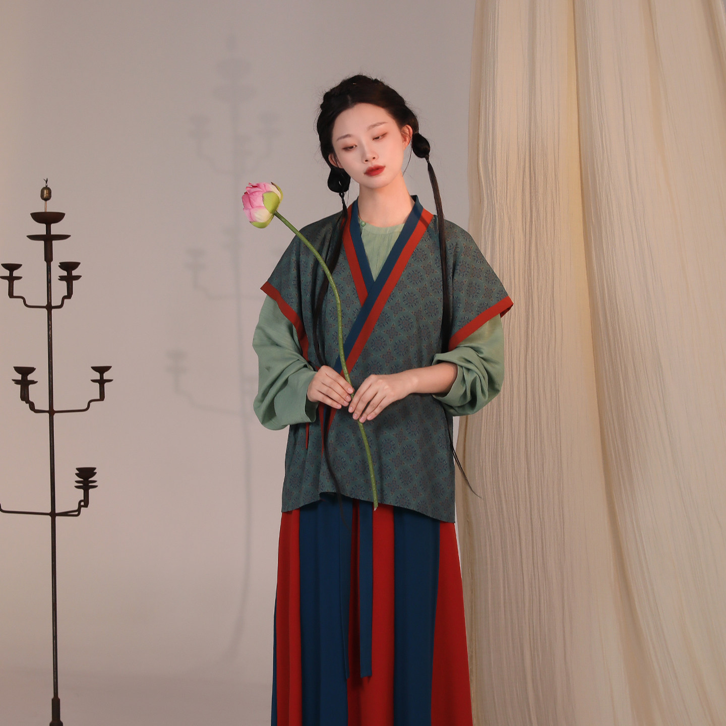 谜阿凰【净春深】唐制古风半臂短袖日常款汉服圆领衫春夏破裙女装