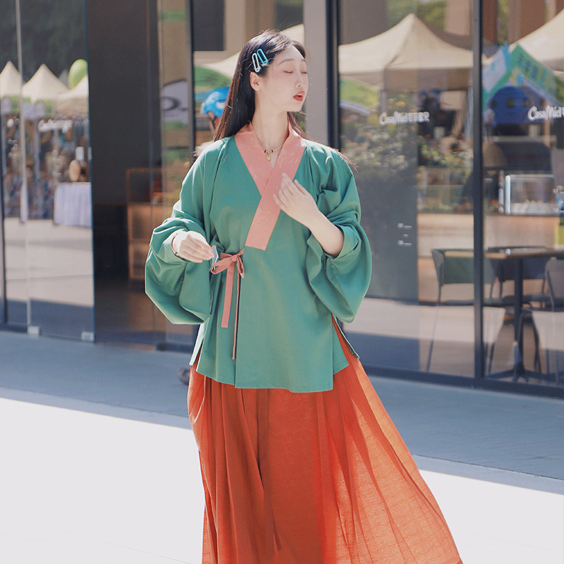 谜阿凰【梅子青】明制琵琶袖日常可穿半裙套装新款原创改良汉服女