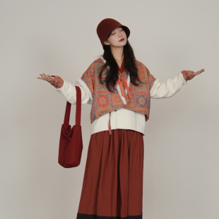 谜阿凰【鸣沙背子】唐制水貂毛叠穿半臂汉服加绒里衣秋冬半身裙女