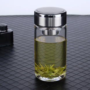 女茶水分离泡茶杯办公室小水杯子便携 俊范品牌单层加厚玻璃杯男士
