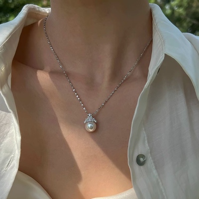 冰雪女王 进口施家珍珠 精致法式轻奢单珍珠吊坠锁骨链 三月新