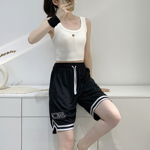 女生透气速干篮球短裤女士大码宽松运动休闲直筒五分阔腿训练中裤