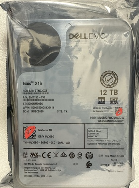 戴尔12T硬盘SATA企业盘ST12000NM005G 0V308G EMC EXOS X16机械盘