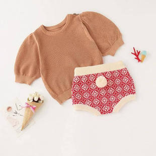 毛裤女童1春秋冬款毛线针织短裤2可爱格子裤子满月照服装3