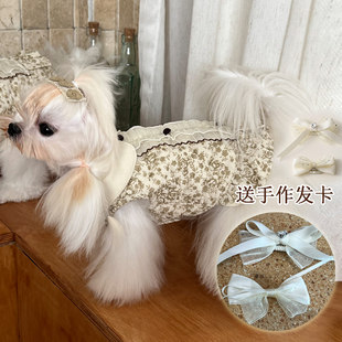 宠物狗保暖加绒背心裙ins韩风印花法式碎花夹袄高档过年衣服马甲