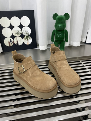 欧洲站复古真皮翻毛牛皮松糕鞋