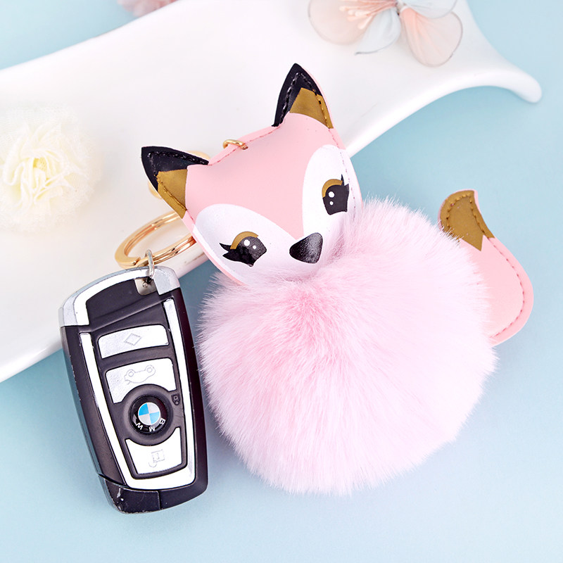 伊思雅小狐狸毛绒钥匙扣汽车包包挂件韩国创意可爱仿獭兔毛球男女