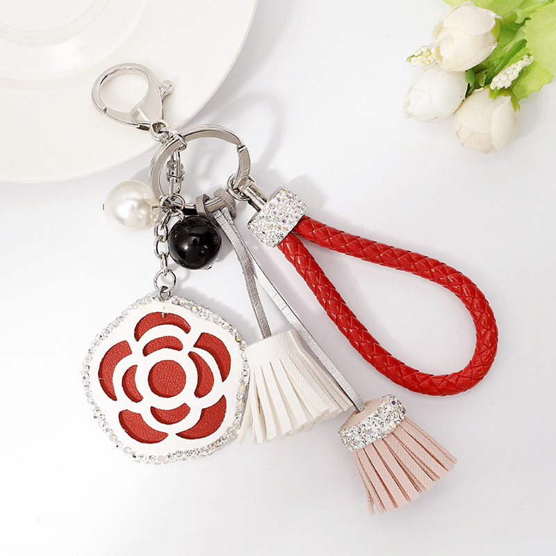 韩国创意小花朵皮革挂件太阳花女包包挂饰小樱花情侣汽车钥匙扣圈